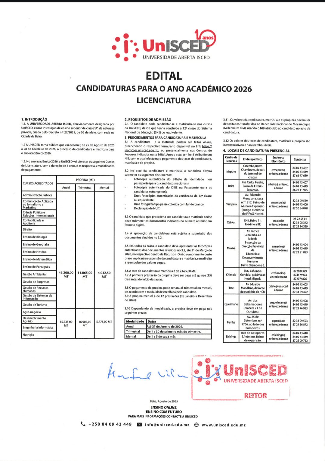 Capa de Edital de Admissão UNISCED 2026