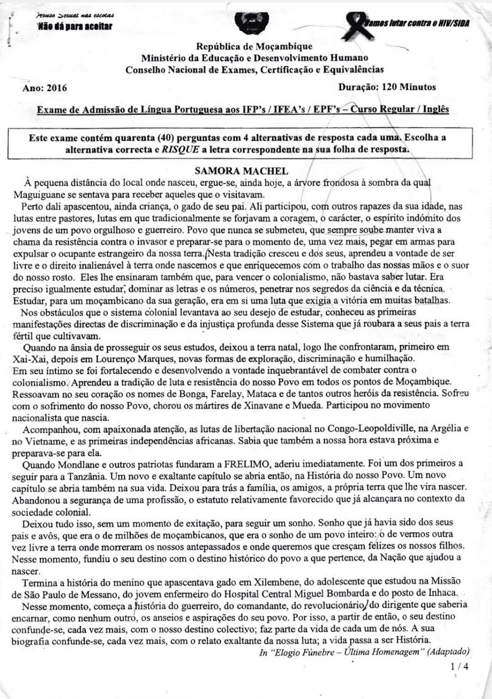Capa de Exame de Admissão IFP de Português 2014 (PDF)