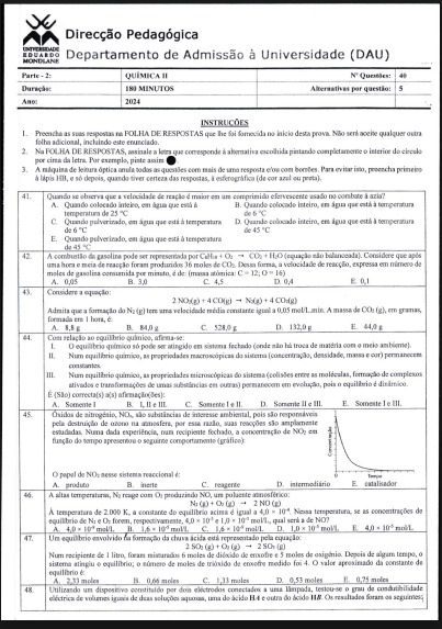 Capa de Exame de Admissão Química II UEM 2024 (PDF Moçambique)