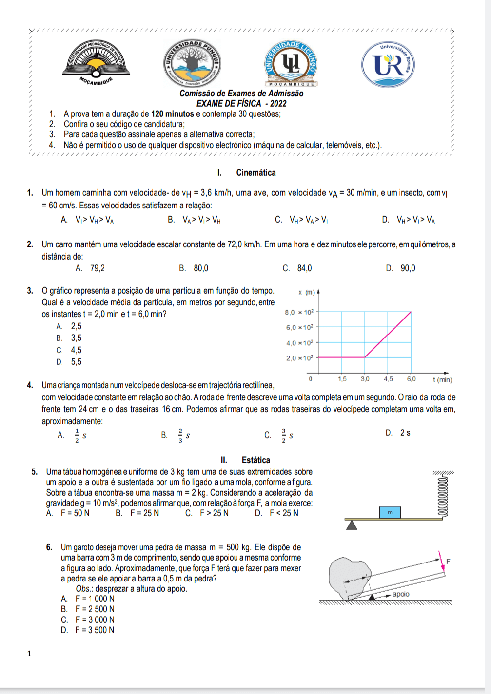 Capa de Exame de Física 2022 - Universidade Pedagógica (UP)