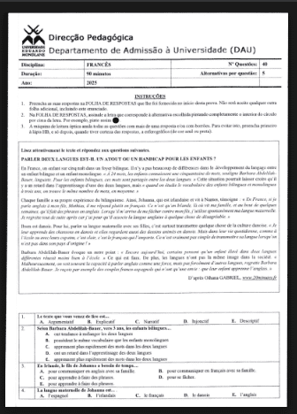Capa de Exame de Francês – 2025: Conteúdos Essenciais e Guia de Preparação