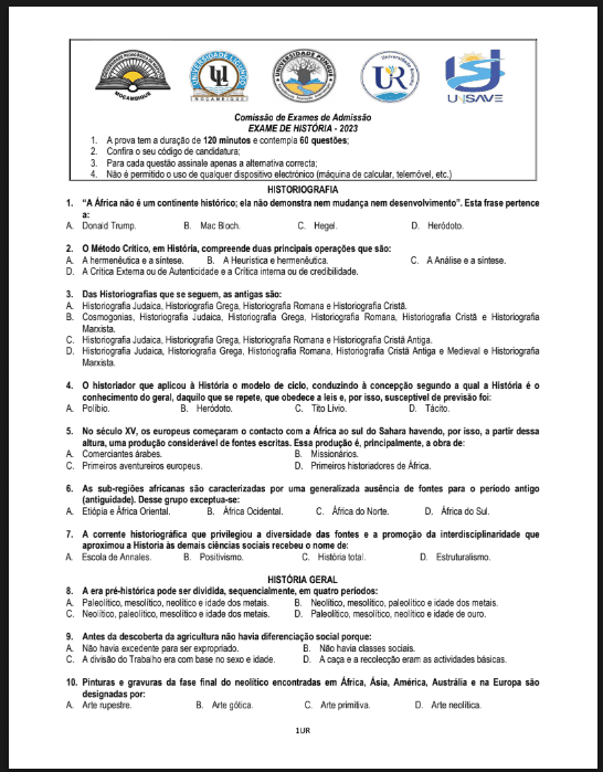 Capa de Exame de História – 2023 (UP): Conteúdos Principais e Guia de Estudo