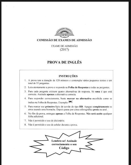 Capa de Exame de Inglês – 2017 (UP): Conteúdos, Estrutura e Dicas de Preparação