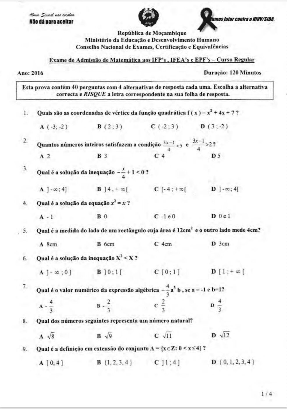 Capa de Exame de Matemática IFP 2018 com Resolução em PDF