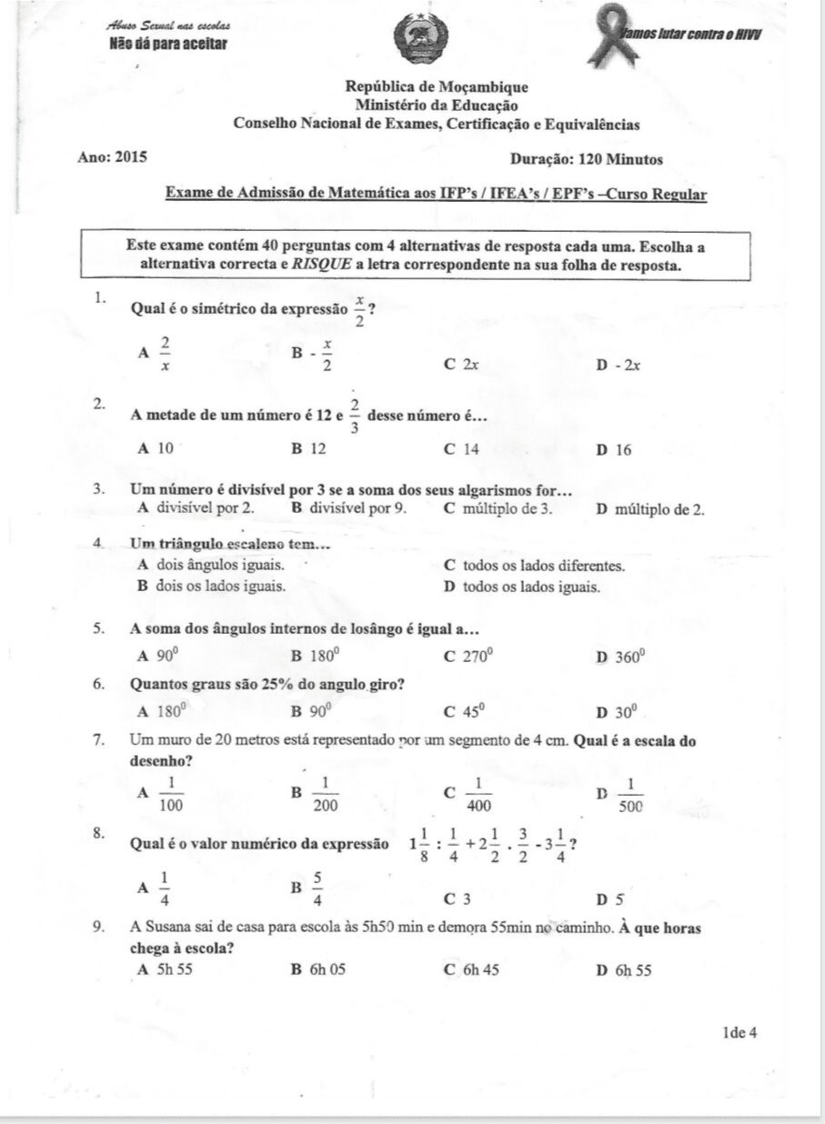 Capa de Exame de Matemática IFP 2019 com Resolução em PDF