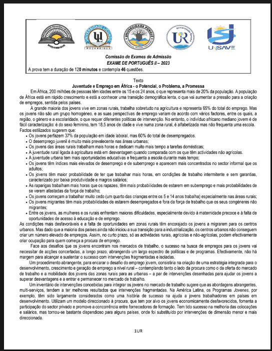 Capa de Exame de Português II – 2023 (UP): Conteúdos e Guia de Estudo