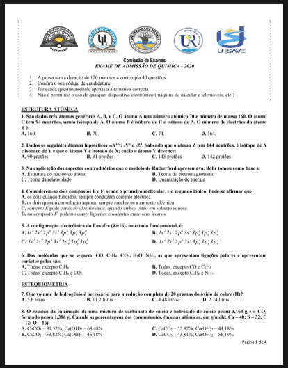 Capa de Exame de Química – 2020 (UP): Conteúdos Fundamentais e Guia de Estudo