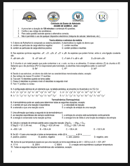 Capa de Exame de Química – 2022 (UP): Conteúdos Essenciais e Guia de Estudo