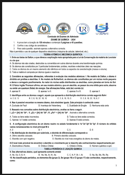 Capa de Exame de Química – 2024 (UP): Conteúdos Atualizados e Guia Completo de Estudo