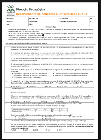 Capa de Exame de Química I – 2022: Conteúdos Essenciais e Guia de Preparação