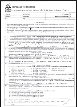 Capa de Exame de Química II – 2023: Conteúdos Programáticos e Guia de Estudo