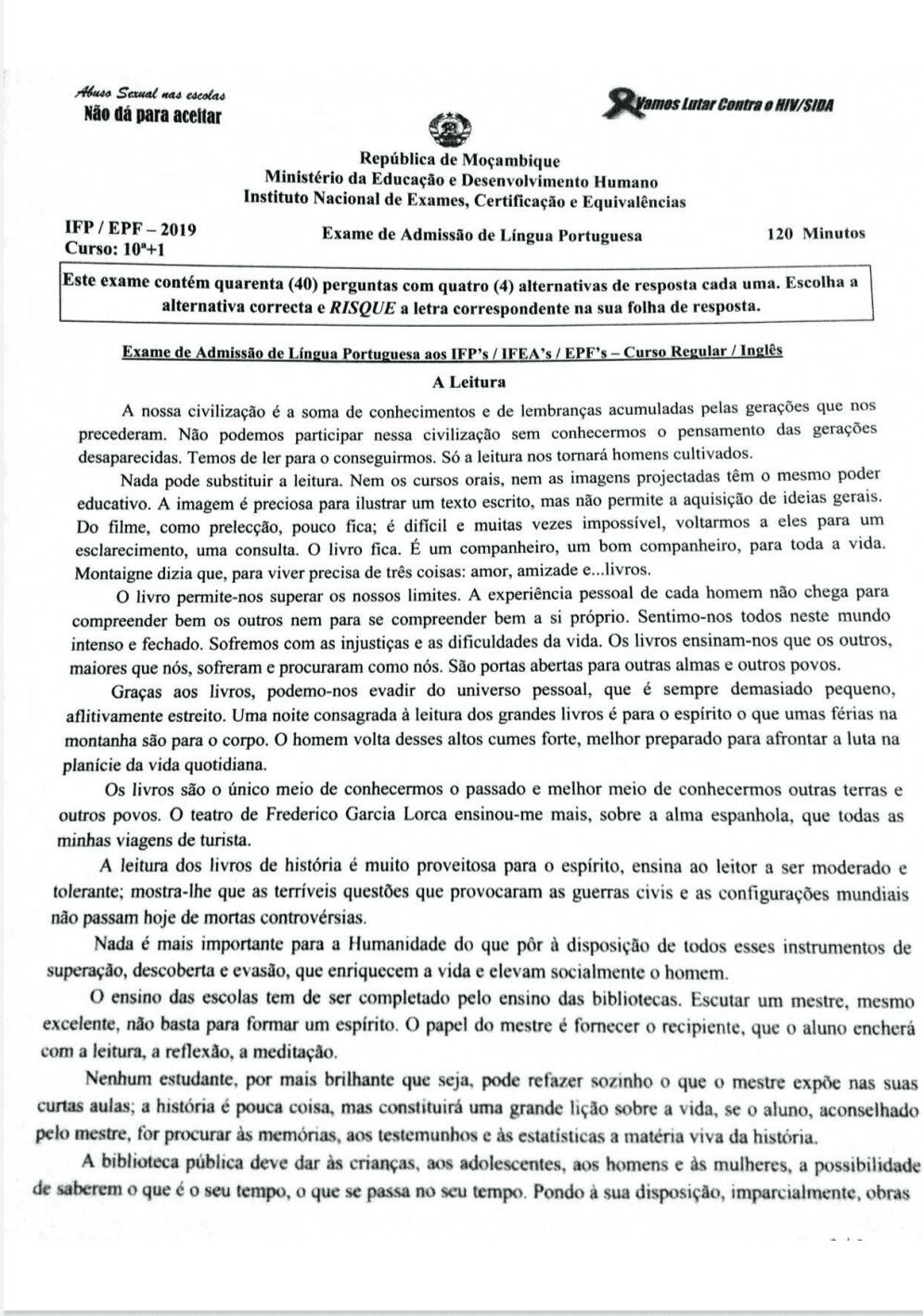 Capa de Exame Nacional de Português 12ª Classe