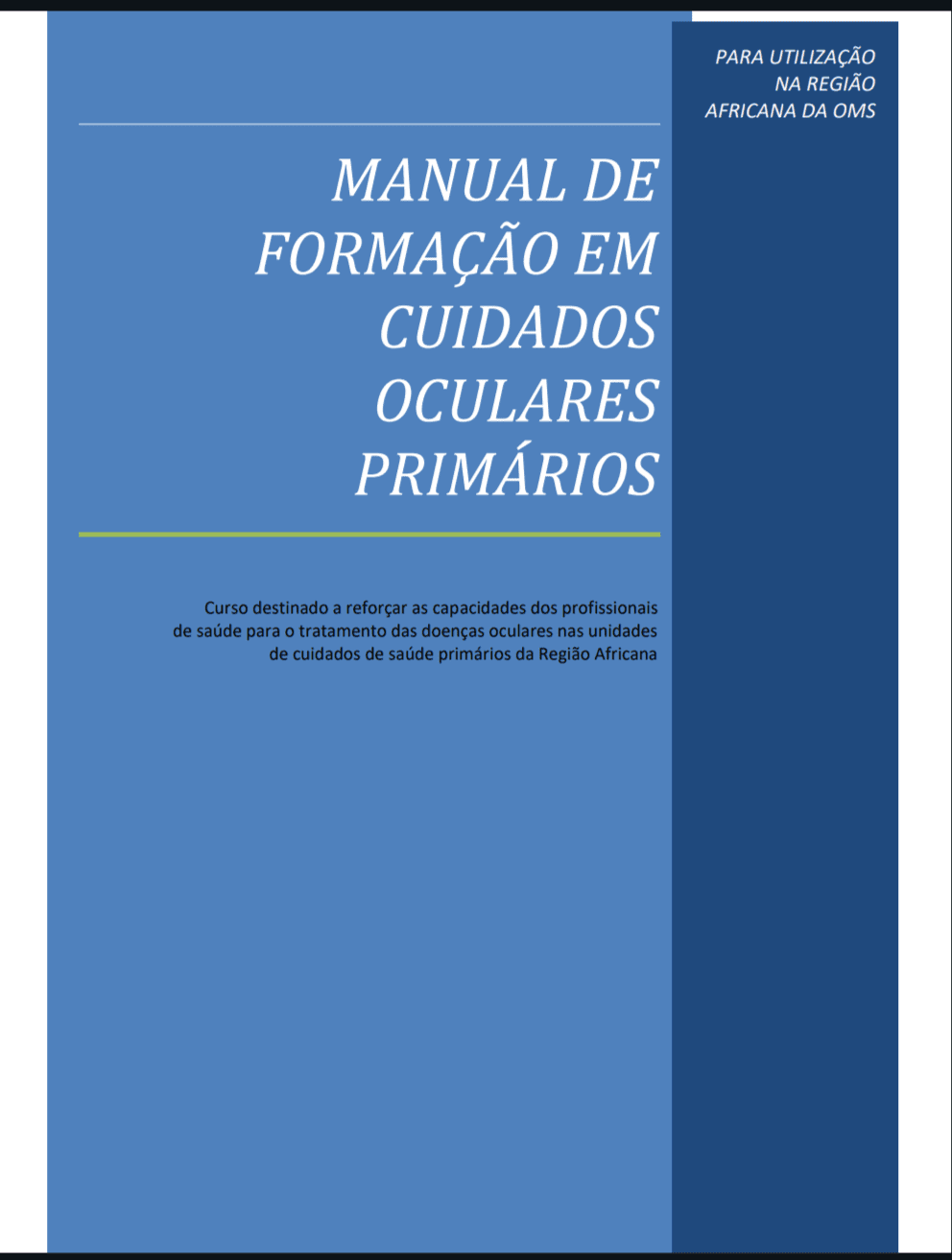 Capa de Manual de Formação em Cuidados Oculares Primários – Capacitação de Profissionais de Saúde na África