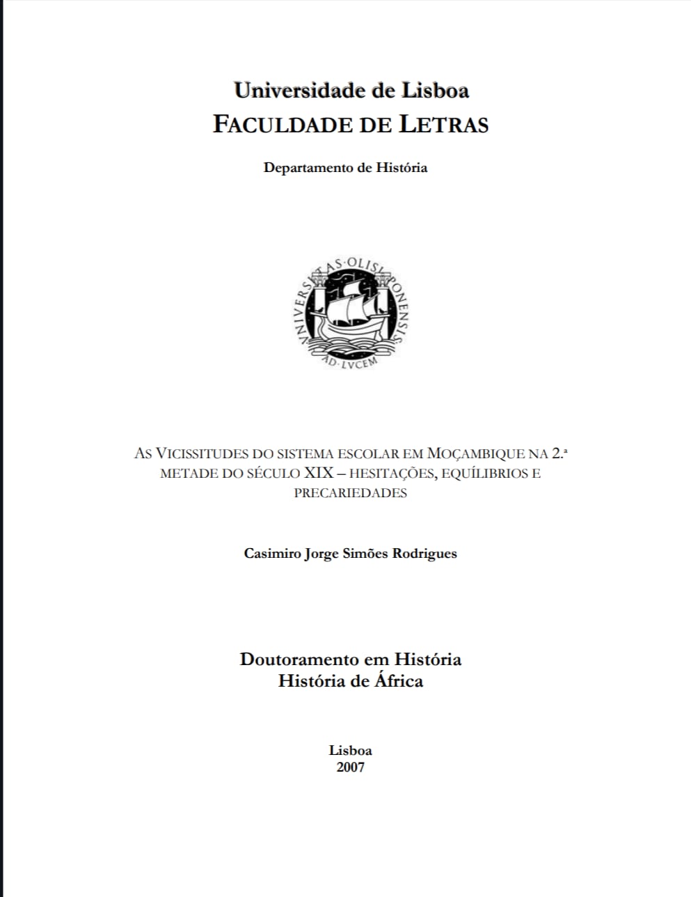 Capa de Manual de História de África