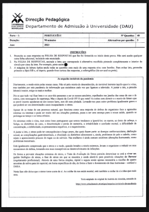 Capa de Prova de Português I – 2023: Conteúdos