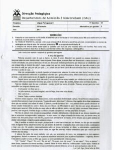 Exame de Português II 2017 – Universidade (UEM)