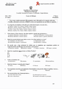 Exame de Biologia 2014 – 1ª Época