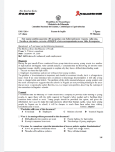 Exame Nacional de Inglês 2014 – 1ª Época, Ensino Secundário – Livromoz