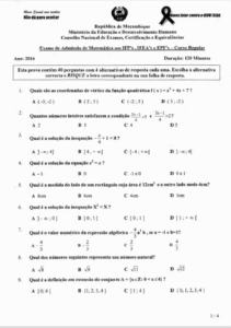 Exame de Matemática IFP 2018 com Resolução em PDF