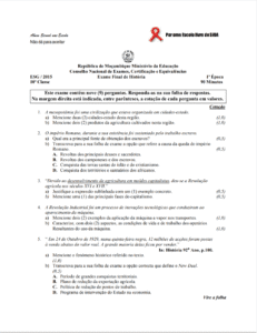Exame de História 10ª Classe 2015 1ª Época (PDF)