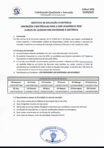 Edital de Admissão UCM 2026