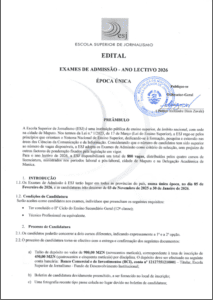 Edital de Admissão ESJ 2026 (PDF Oficial Moçambique)