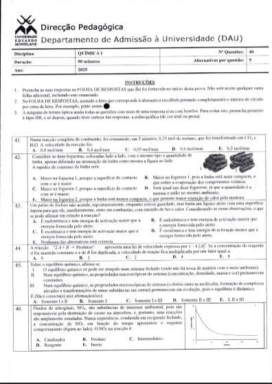 exame de admissão química I EUM 2025 pdf