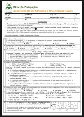 Exame de Admissão Química I UEM 2022